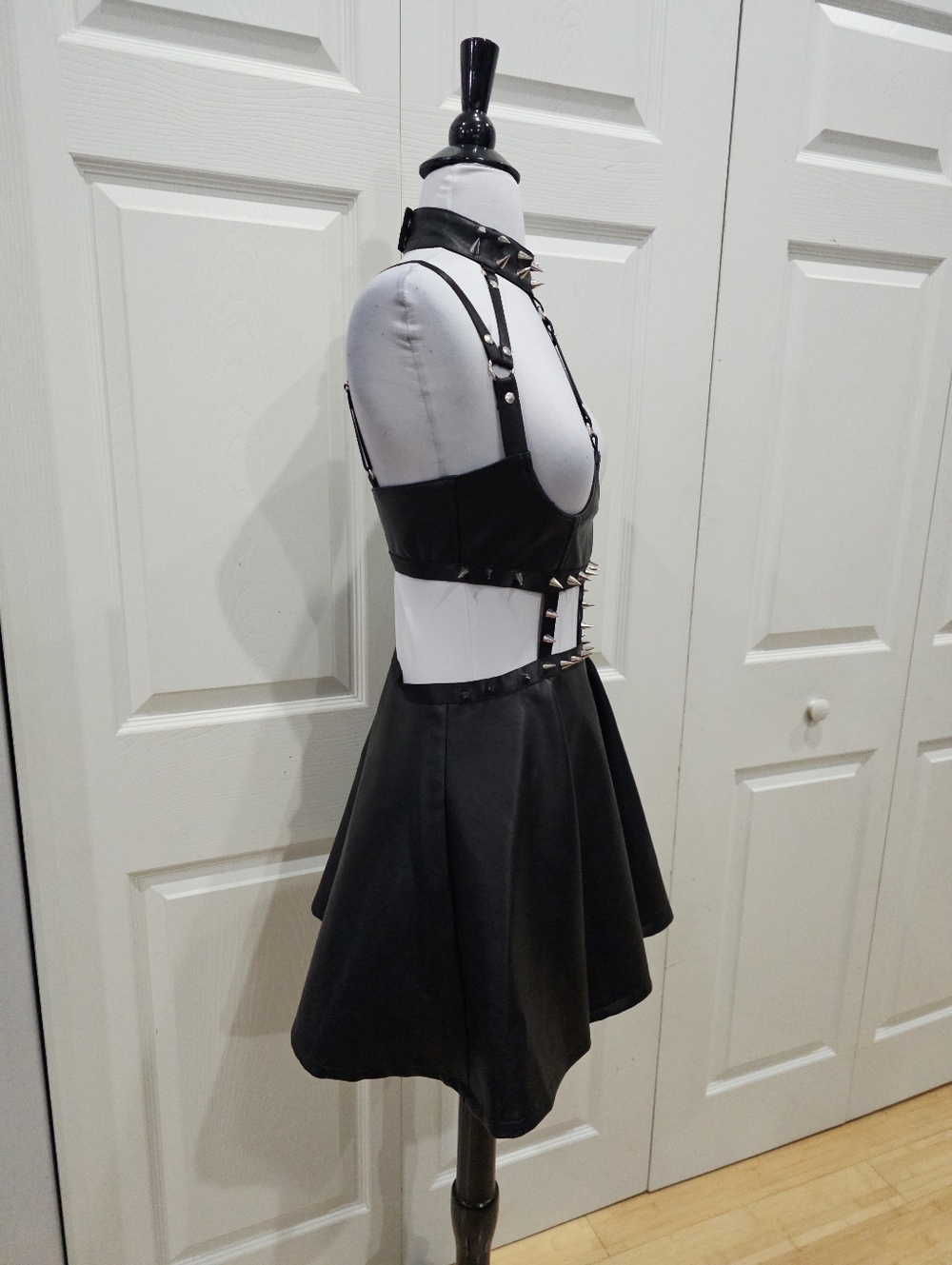 Dolls Kill Widow Black Goth Spiked Faux Leather Caged Demons Underbust Dress S - Picture 7 of 15